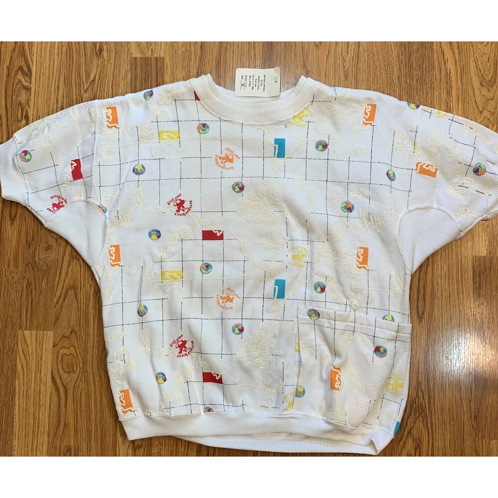 Beverly Hills Polo Short Sleeve Sweatshirt All Over Continents NWT Med Preppy
